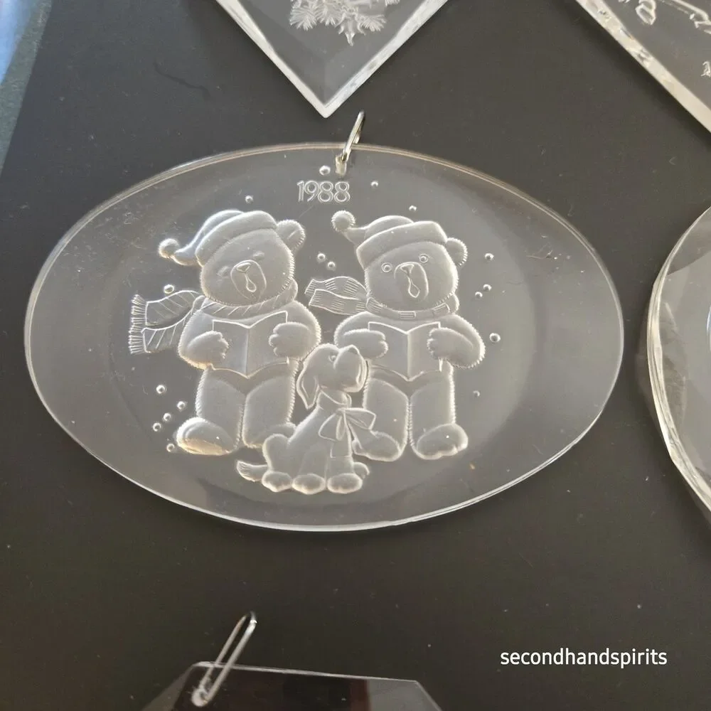 13 Vintage 1980s - 90s  Acrylic (Clear) Etched Ornaments